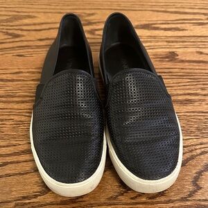Vince Black Perforated Slip-On Sneakers with White Sole, Sz 6